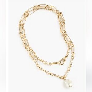 J. Crew Factory Rich Gold Double-Wrap Necklace with Pearl Effect